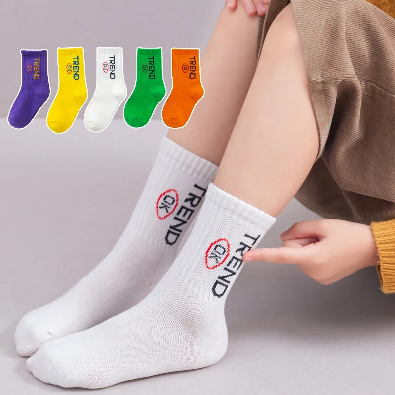 Children's Socks Boys and Girls Medium Length Socks Letters Trendy Big Children's and Students' Sports Socks