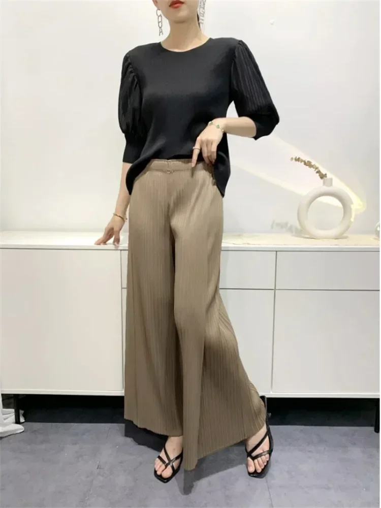 Miyake Pleated Pants Comfortable Casual Women's 2023 New Loose Straight Pants Wide Leg High Waist Thin Pleated Pants Large Size