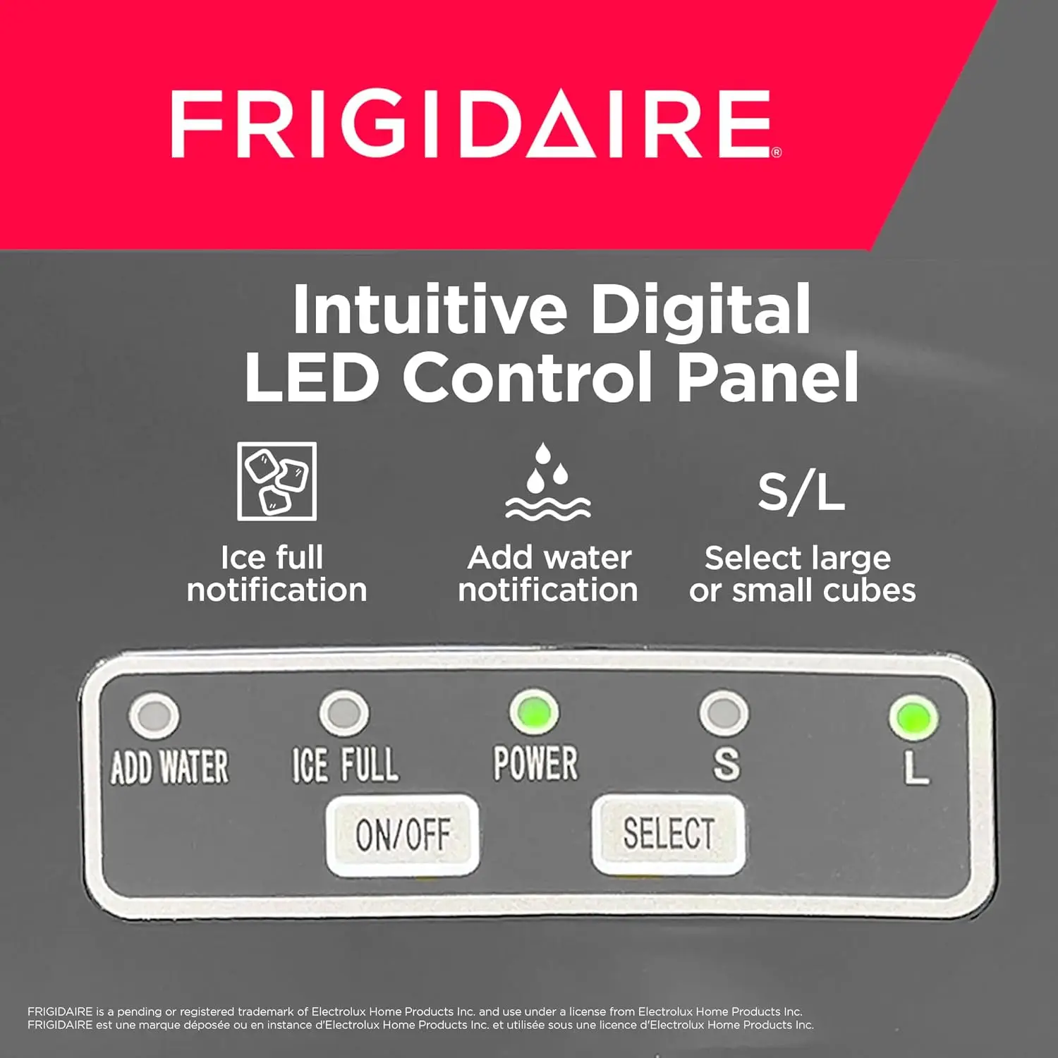 FRIGIDAIRE-Máquina de fazer gelo de bancada de aço inoxidável, faz 9 cubos, a cada 7-15 minutos, 26 lb de capacidade