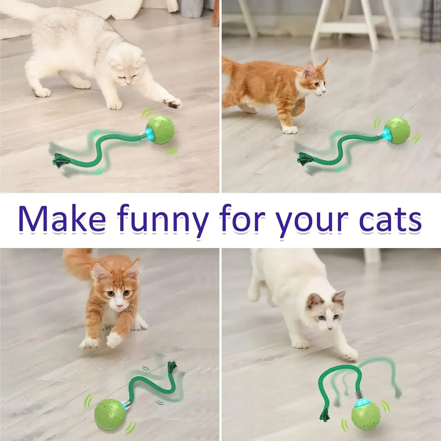 Cat Toys Interactive Rotating Furious on Carpet, Motion Activate Cat Toy Ball with Bird Sound (Green ball)， pet toys KLYM