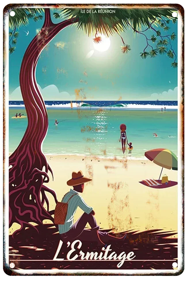 Nordic Travel Metal s French Reunion Island Holiday Illustration Tin Sign Plaque Wall Art Decor For Living Room Gift 8x12 inch
