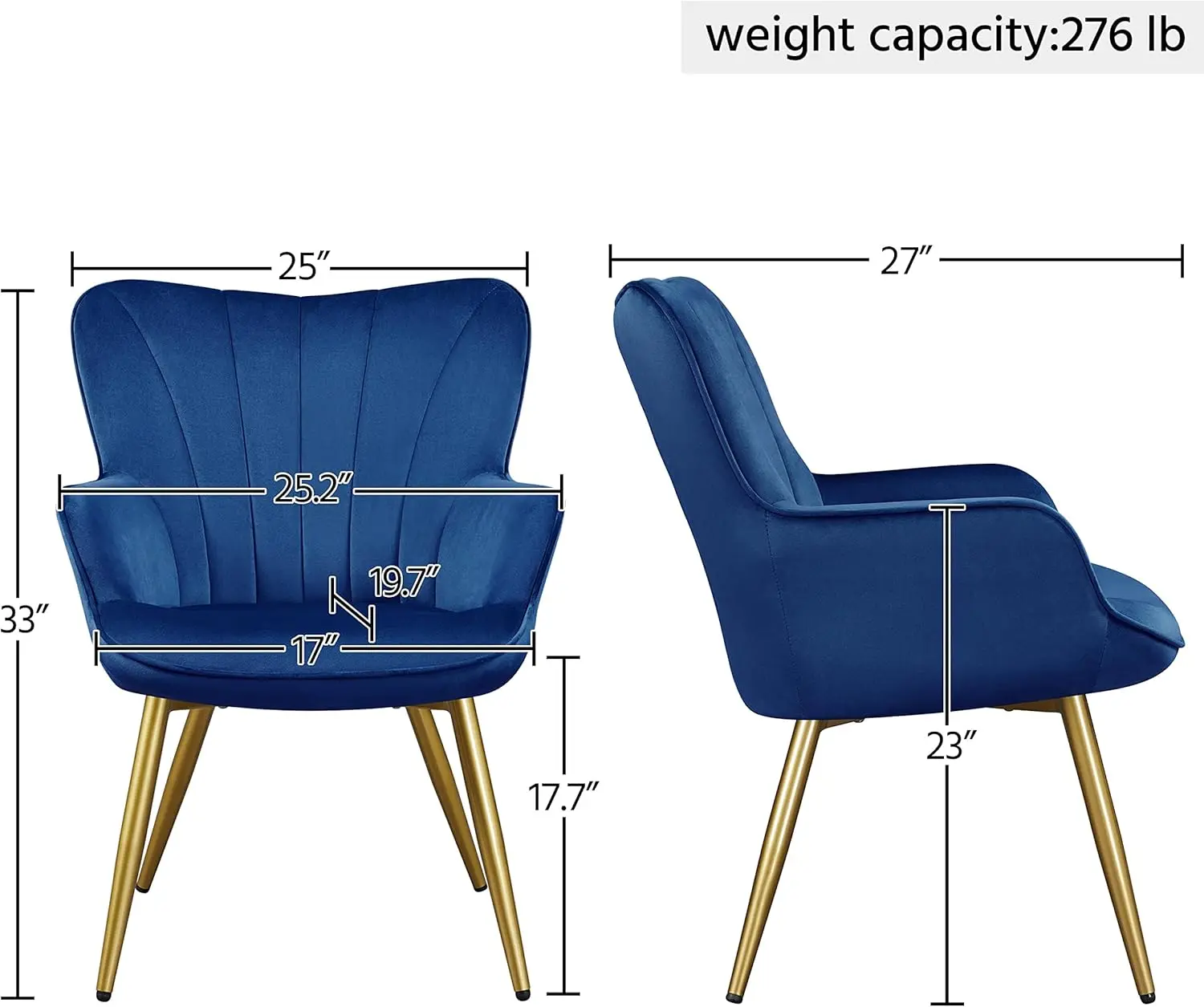 Yahetech-Silla de terciopelo con respaldo alto, sillón moderno con lado de ala y patas de Metal, acolchado, cómodo y suave