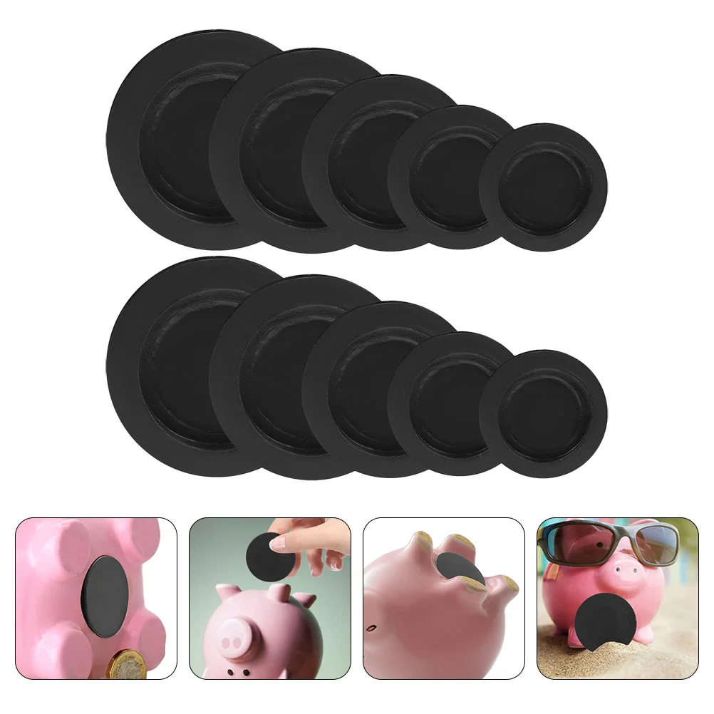 10 Pcs Stoppers Round Rubber Clear Piggy Bank for Adults Plug Container Black Bottom Caps Baby Toy