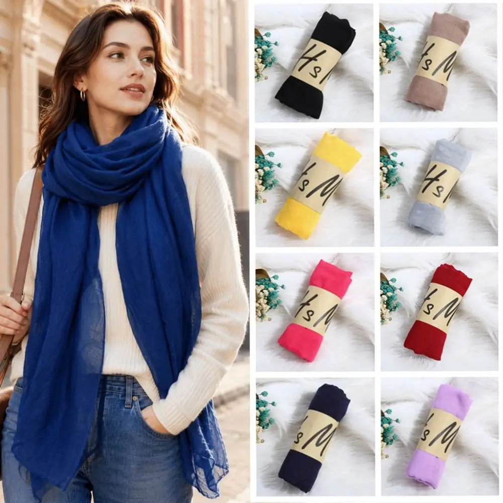 Fashion Cotton Linen Fabric Linen Scarf Breathable Texture Solid Plain Color Solid Color Scarf Soft Lightweight Neck Wrap Travel