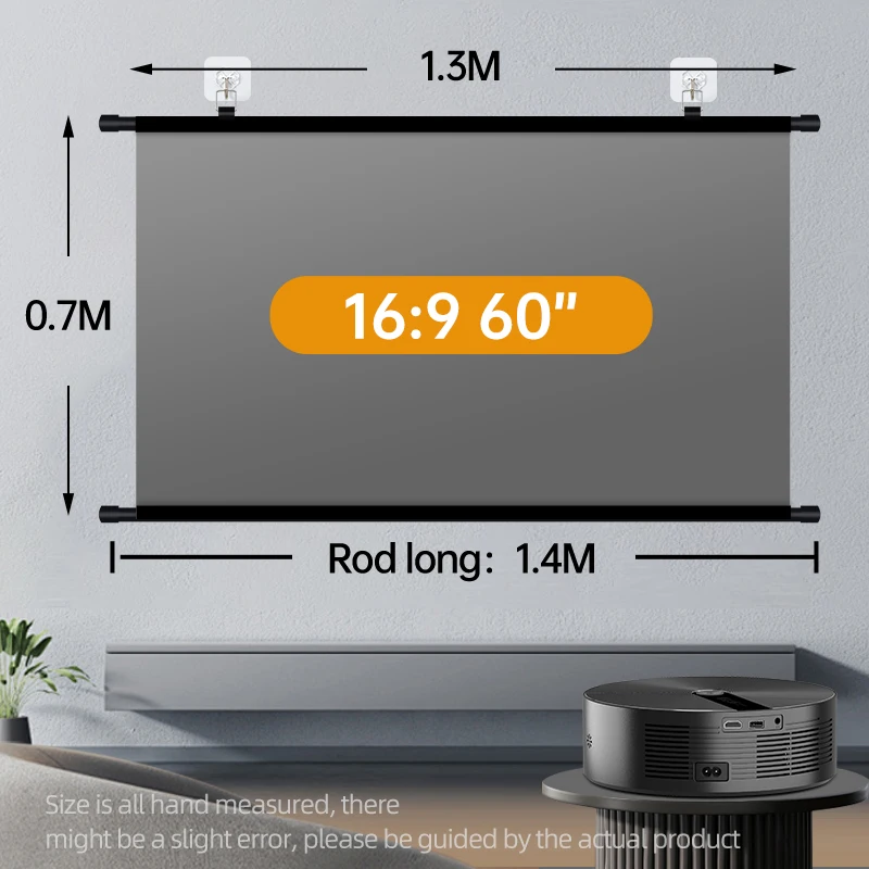 Anti Light Gray Projection Screen No Punch Wall Mount 60/72/84/100/120 Inch Wide View Angle 4K Home Cinema Projector Curtain image 3