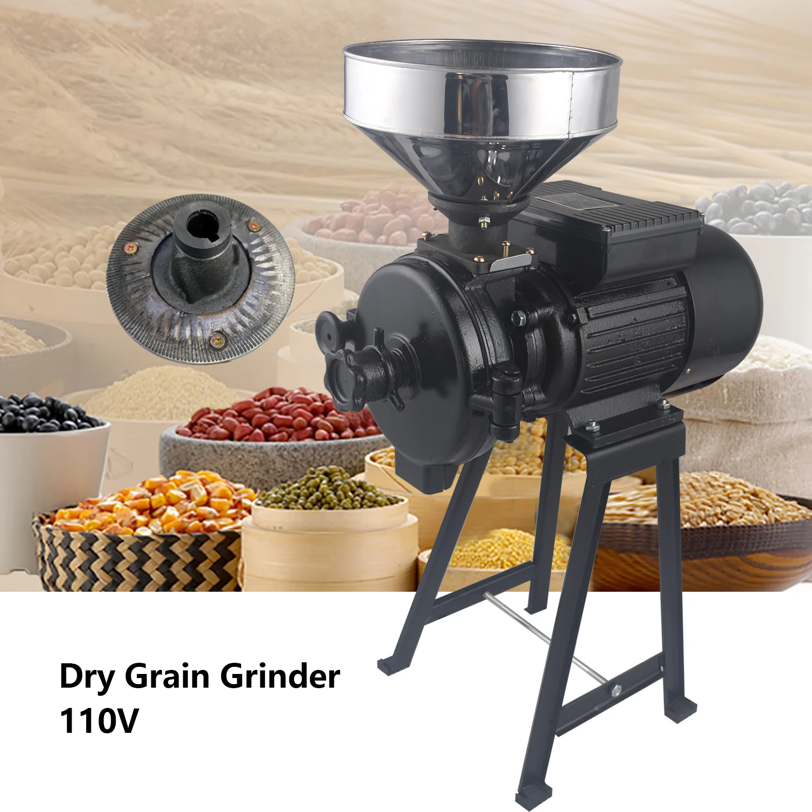 

Electric Grain Mill Heavy Duty Dry Mill Cereals Grinder For Wheat Feed Flour Coffee Wheat Corn Rice Mill Grinder