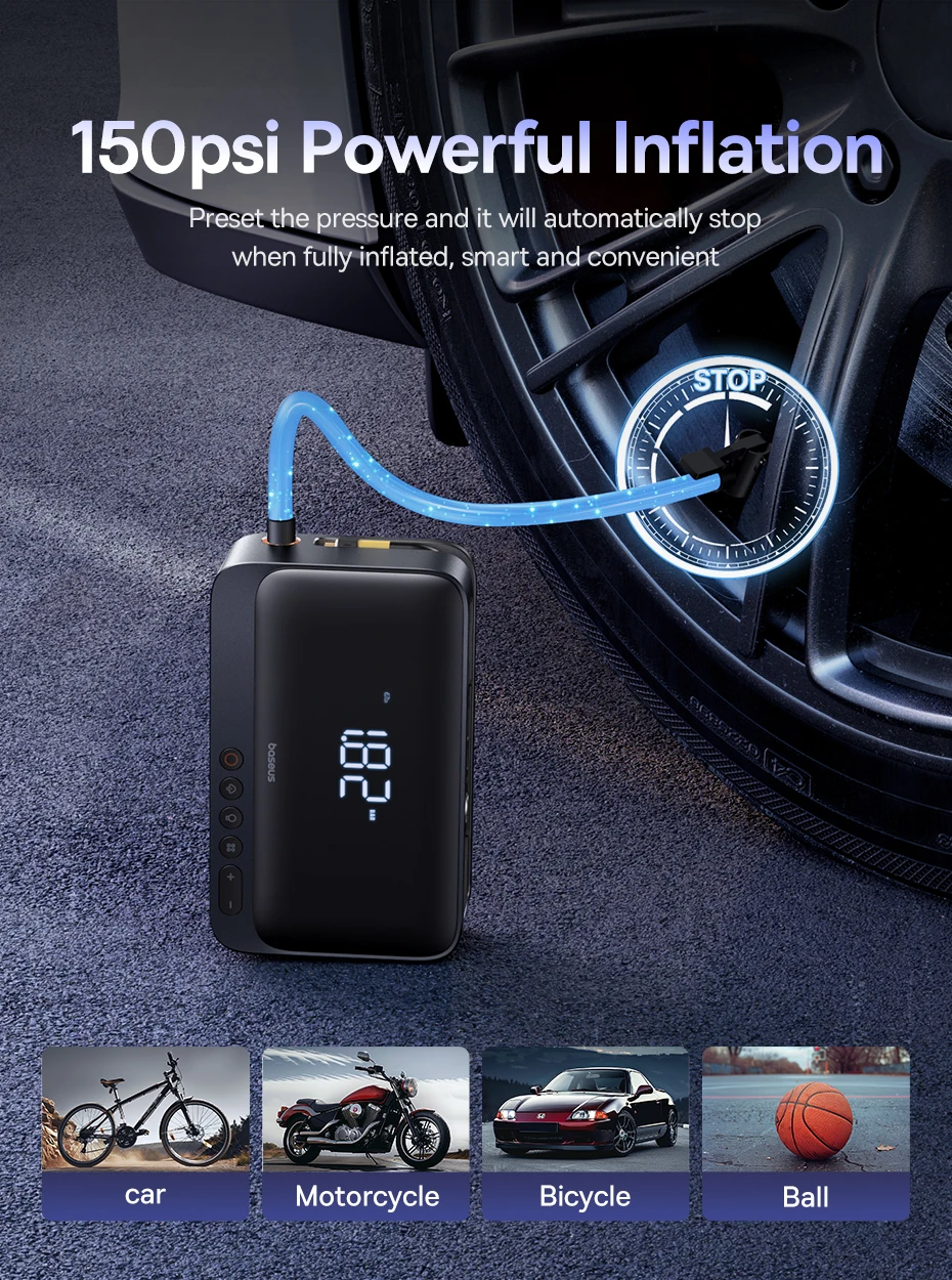 Baseus 4-in-1 Starthilfegerät 600A, Auto-Starthilfe, Powerbank, Multifunktions-Luftpumpe für Autobatterie, Reifenfüller – Detail 9