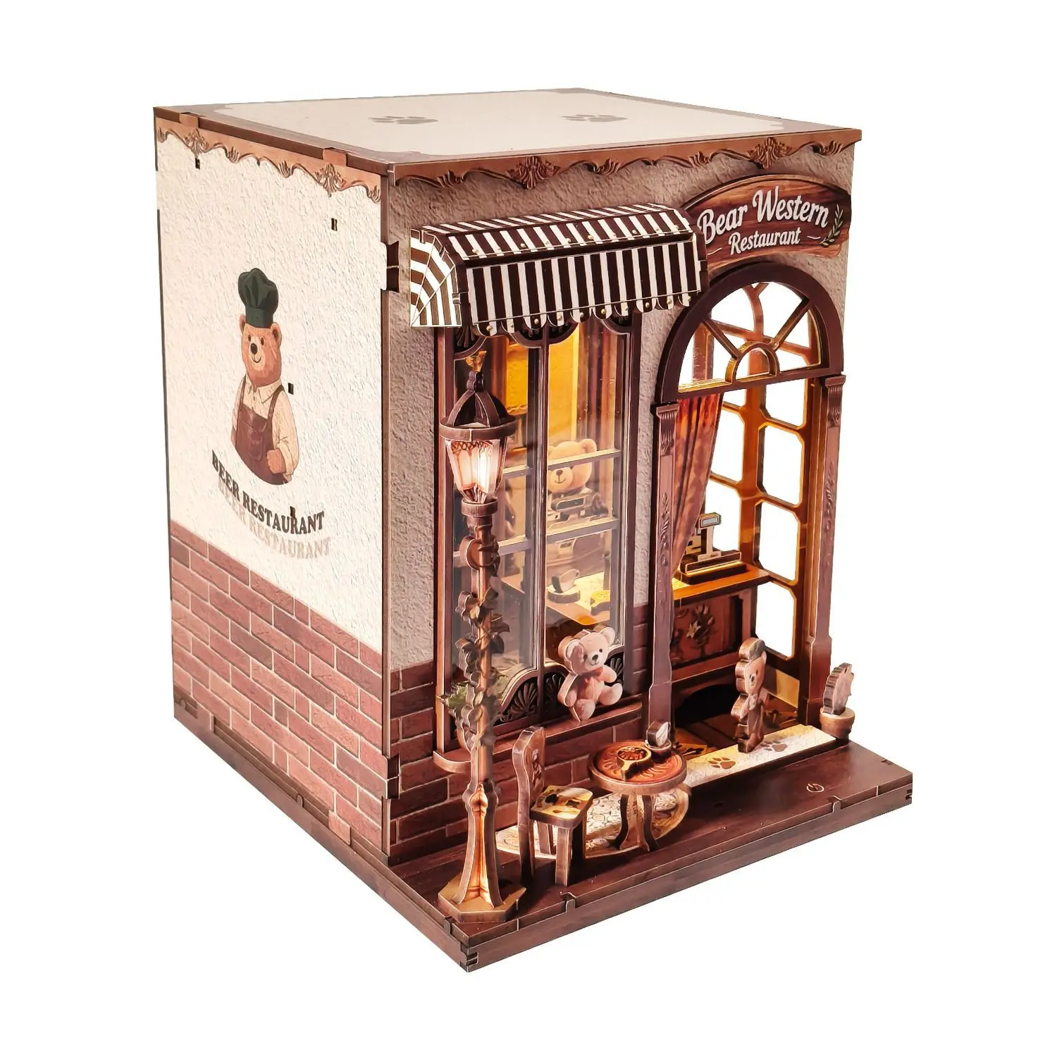 Bear Western dessert house DIY wooden hut decompression hand-assembled miniature scene 3D model gift toy booknook book nook