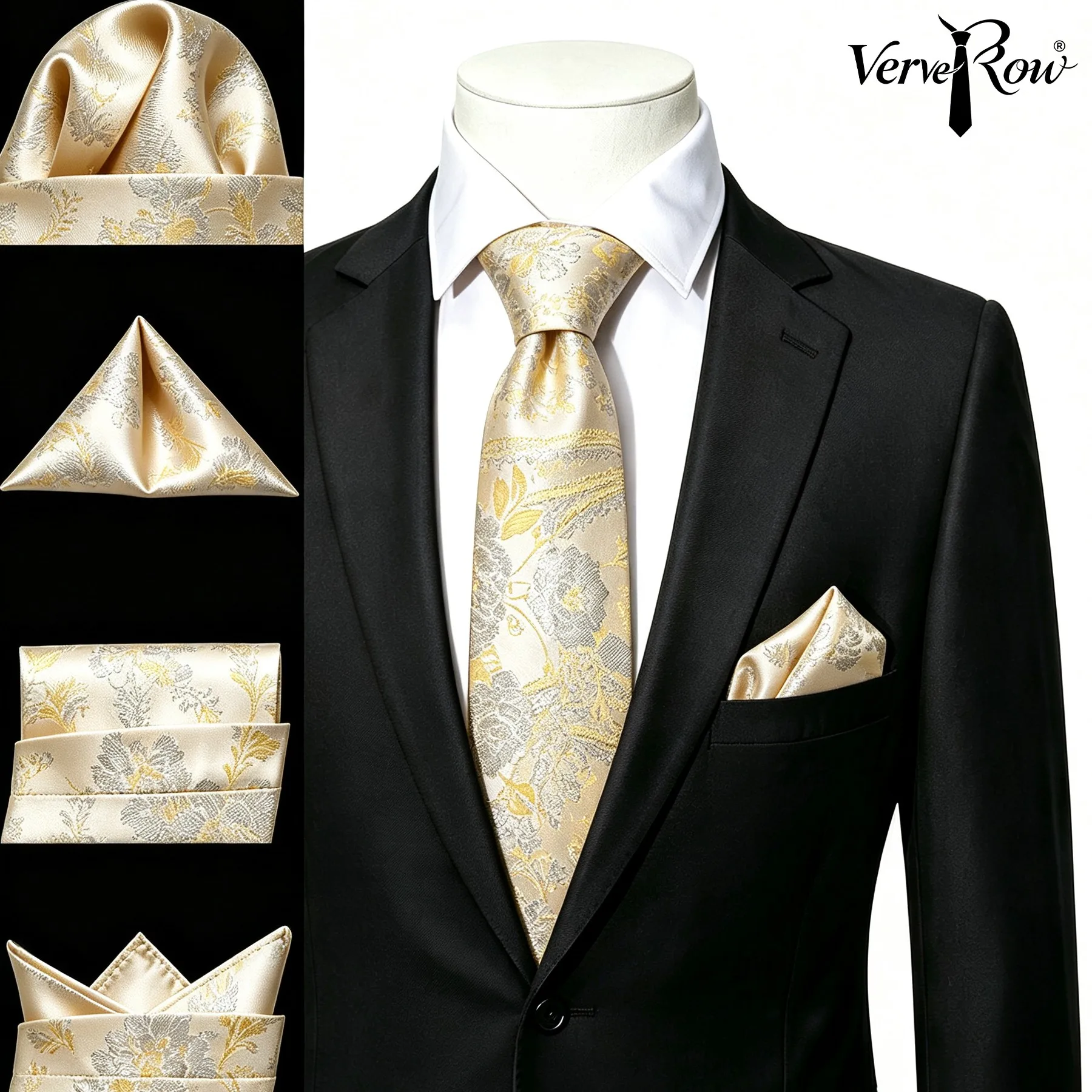 Men'S Formal Wear Ties - VERVEROW Vintage Golden Flower Pattern Necktie