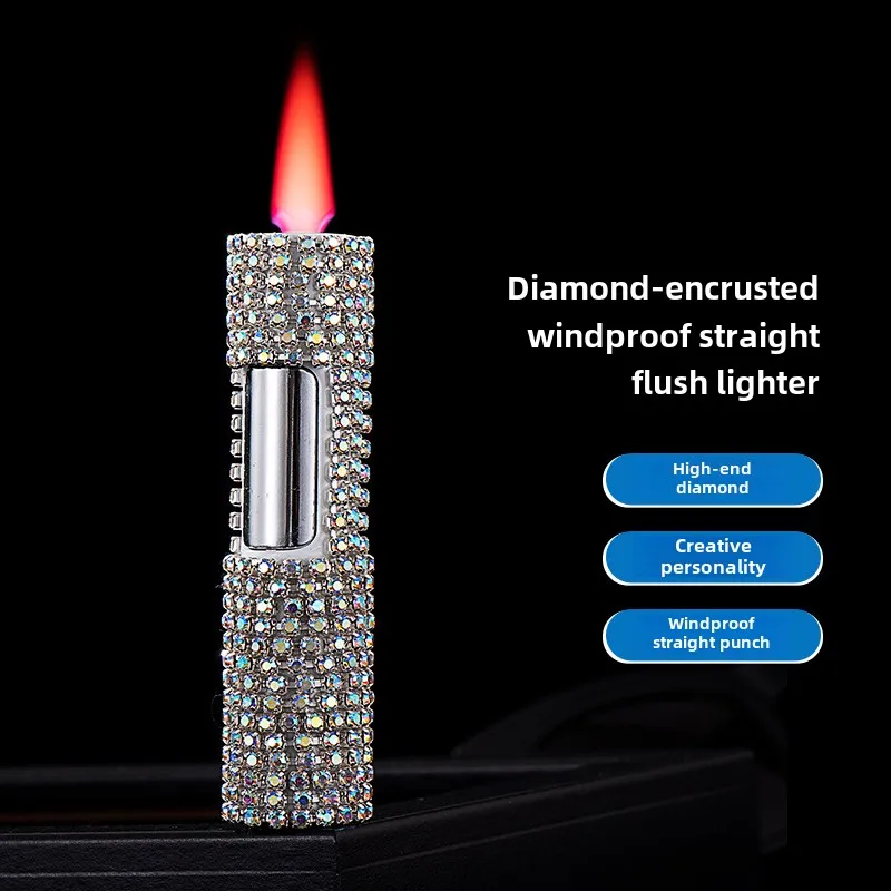 High-grade Crystal Diamond-encrusted Diamond Lighter Windproof Red Flame Bilateral Press Lighter Douyin Wholesale