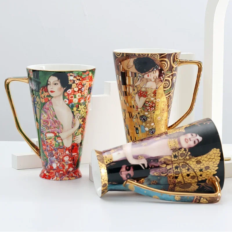 

Coffee Mug Gustav Klimt Bone China Tea Cups with Spoon Large Capacity Ceramic Drinkware Home Decoration Accessories1