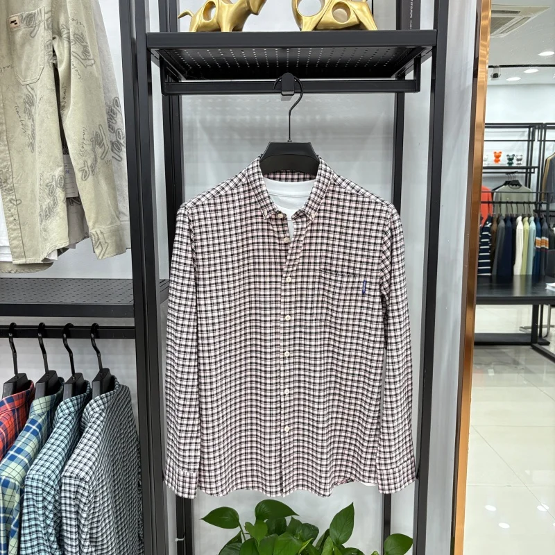 Men's Cotton100% autumn high quality shirt sanding grid lapel pocket long sleeves leisure exquisite fashion Men's clothing tops