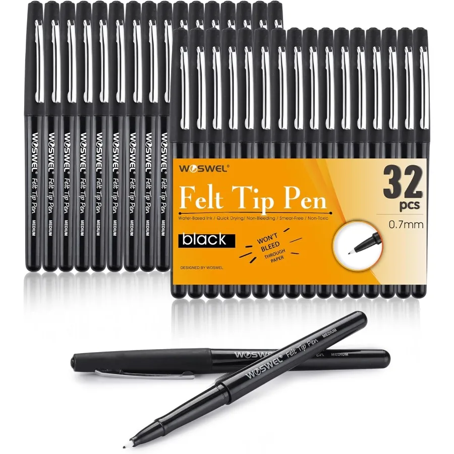 

Черные фетровые ручки 32, черные ручки, 0,7 мм, фетровые ручки среднего размера, фетровые ручки с фетровым наконечником для путешествий, заметок, планировщика, письма Dra