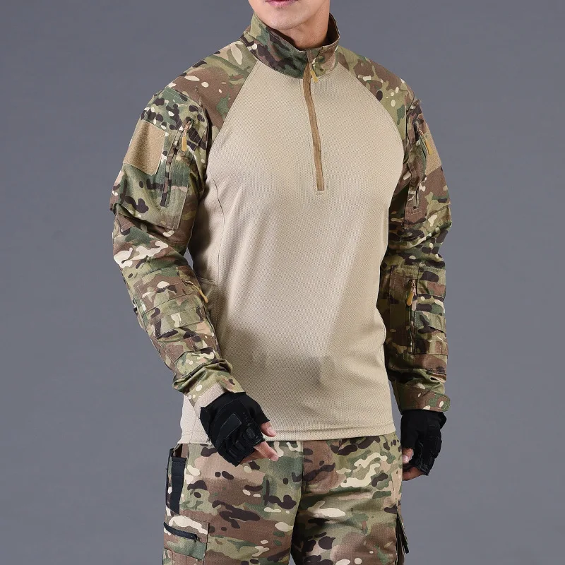 Men's Frog Combat Long Sleeve Shirt Quick Dry Moisture Wicking Tactical Top with Reinforced Elbow for Urban Outdoor Training