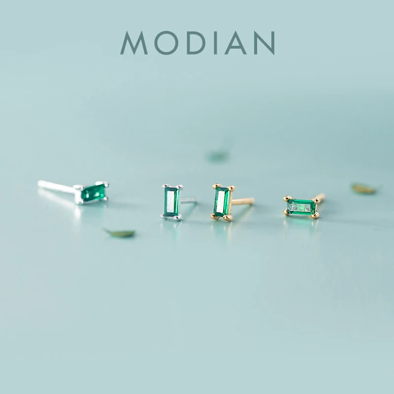 

Маленькие крошечные серьги-гвоздики Modian из серебра с зеленым цирконом, 100% стерлинговое серебро 925 пробы, изумрудная огранка, серьги-гвоздики с кристаллами для женщин, ювелирные изделия