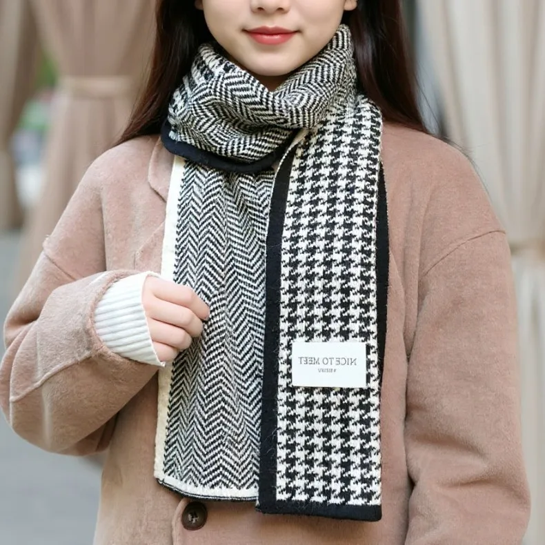 جديد الكورية نمط تنوعا طالب زوجين محبوك الرقبة أدفأ بسيط شتاء دافئ وشاح houndstooth للنساء