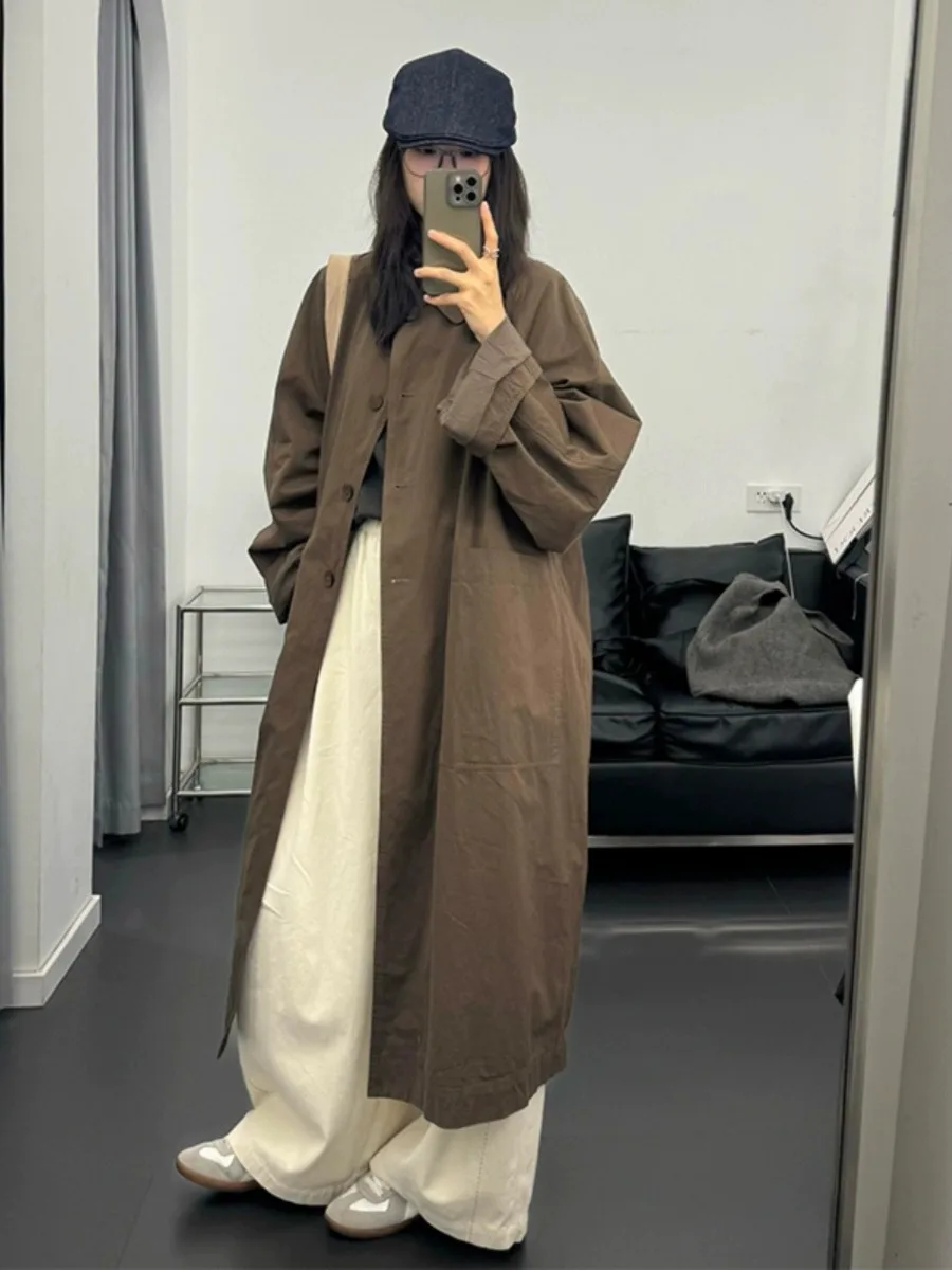 Caramelo casaco de comprimento médio para mulheres altas Briti Sle primavera outono novo coupe-vento Faion Jaet Thiened Long Sve