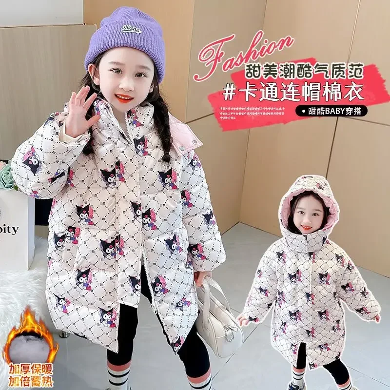 

Winter Kuromi Anime MINISO Ins Soft Cotton Jacket Cute Cartoon Kawaii Thickened Long Sleeve Coat Clothing Sweet Gifts for Kids