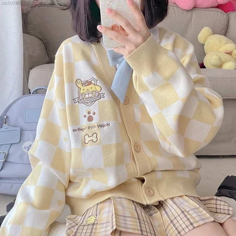 Sanrio Y2k Cinnamoroll Kawaii Cardigan Women Kuromi Melody Korean Fashion Sweater Female Preppy Style Long Knit Top Clothes