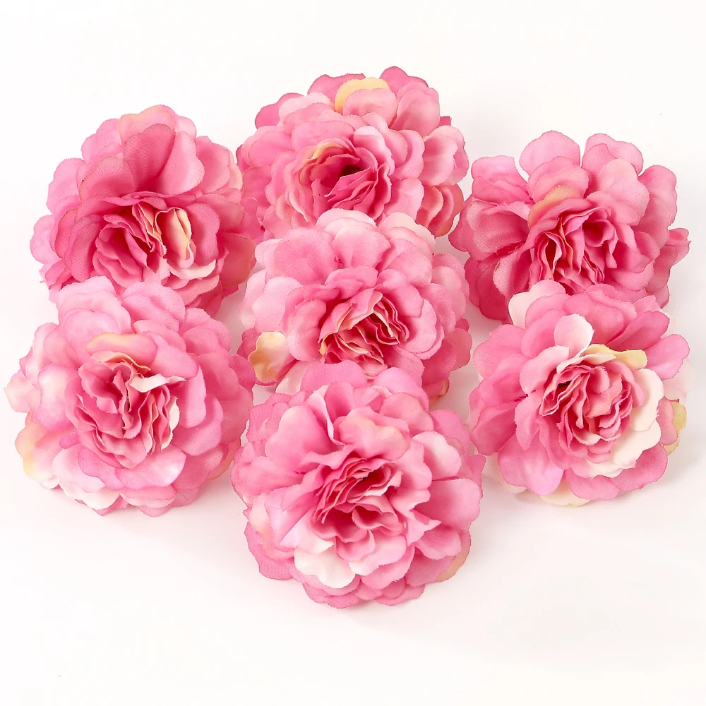 50 pz rosa fiori artificiali testa per la decorazione domestica festa di natale Bouquet da sposa decorazione accessori ghirlanda fai da te fiore finto