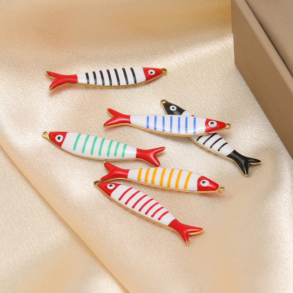 5 قطعة 40x8 مللي متر الفولاذ المقاوم للصدأ كلا الجانبين المينا الأسماك المعلقات الذهب Charms ل سوار ذاتي الصنع قلادة النتائج العصرية صنع المجوهرات