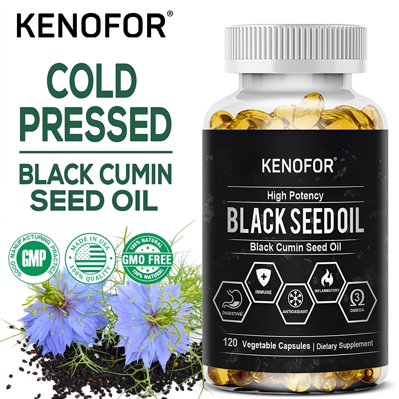 KENOFOR Black Seed Oil 500 Mg - Cold Pressed Nigella Sativa Capsules - Non-GMO, Gluten Free for Overall Health Support