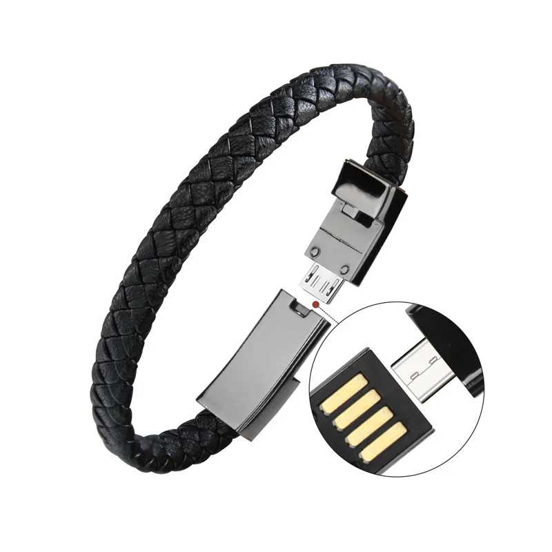 Bracciale Xiaomi Cavo dati di ricarica rapida USB Tipo-C Bracciale Cinturino da polso in pelle in lega Cavo di ricarica per iPhone Android Cavi USB