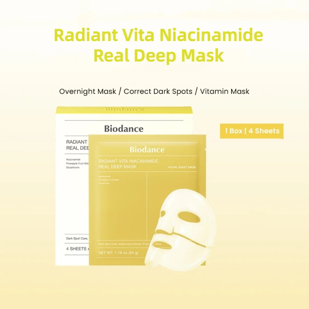 Mascarilla Facial Coreana Radiant Vita Niacinamide Real Deep (4 unidades), Mascarilla de Hidrogel Hidratante Profunda para la Noche, Iluminadora, Unifica el Tono de Piel, Cuidado Facial
