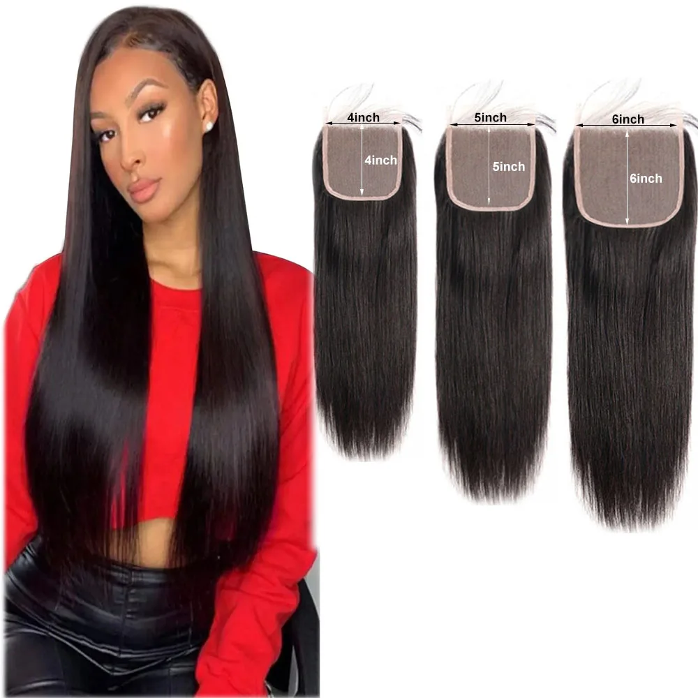 Black Straight 4x4 5x5 6x6 Lace Frontal Closure Brazilian Human Hair Transparent Lace 4x4 5x5 6x6 With Different Lengths