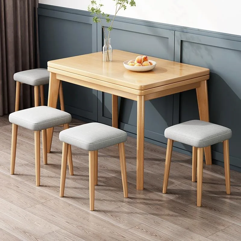 

Small apartment folding table solid wood leg household square table