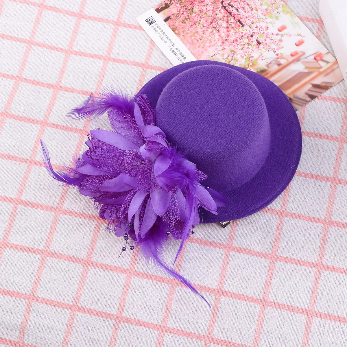 زهرة قبعة دبوس الشعر 13 سنتيمتر الشاش مشبك صغير اكسسوارات الزفاف لحفل زفاف مأدبة السيدات رشيقة الأرجواني قبعة دبابيس الشعر #3