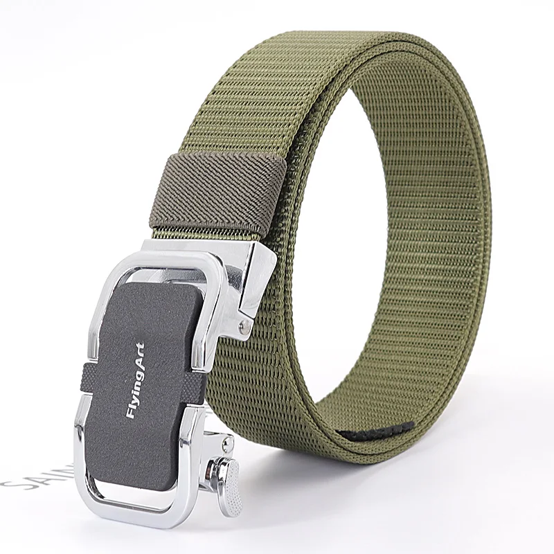 FlyingArt outdoor Tactical men\'s Nylon thick canvas belt youth Korean casual toothless Quick Release Jeans automatic Buckle Belt