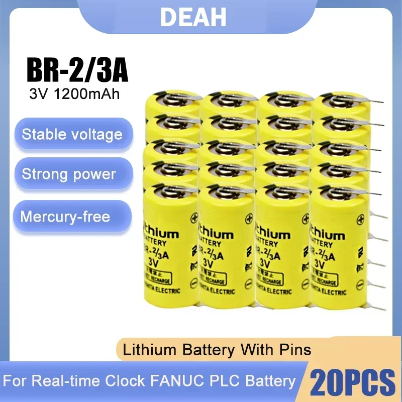 20PCS Original BR-2/3A BR2/3A BR-2/3 17335 3V 1200mAh Lithium Batteries With Pins For Real-time Clock FANUC PLC Battery