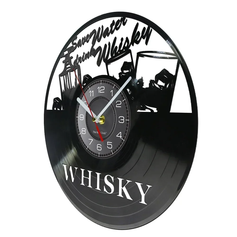 Save Water Drink Whisky Drinking Quote Vinyl Record Wall Clock for Home Bar Alcohol Decor Whiskey Wine Vinyl Disk Crafts Clock