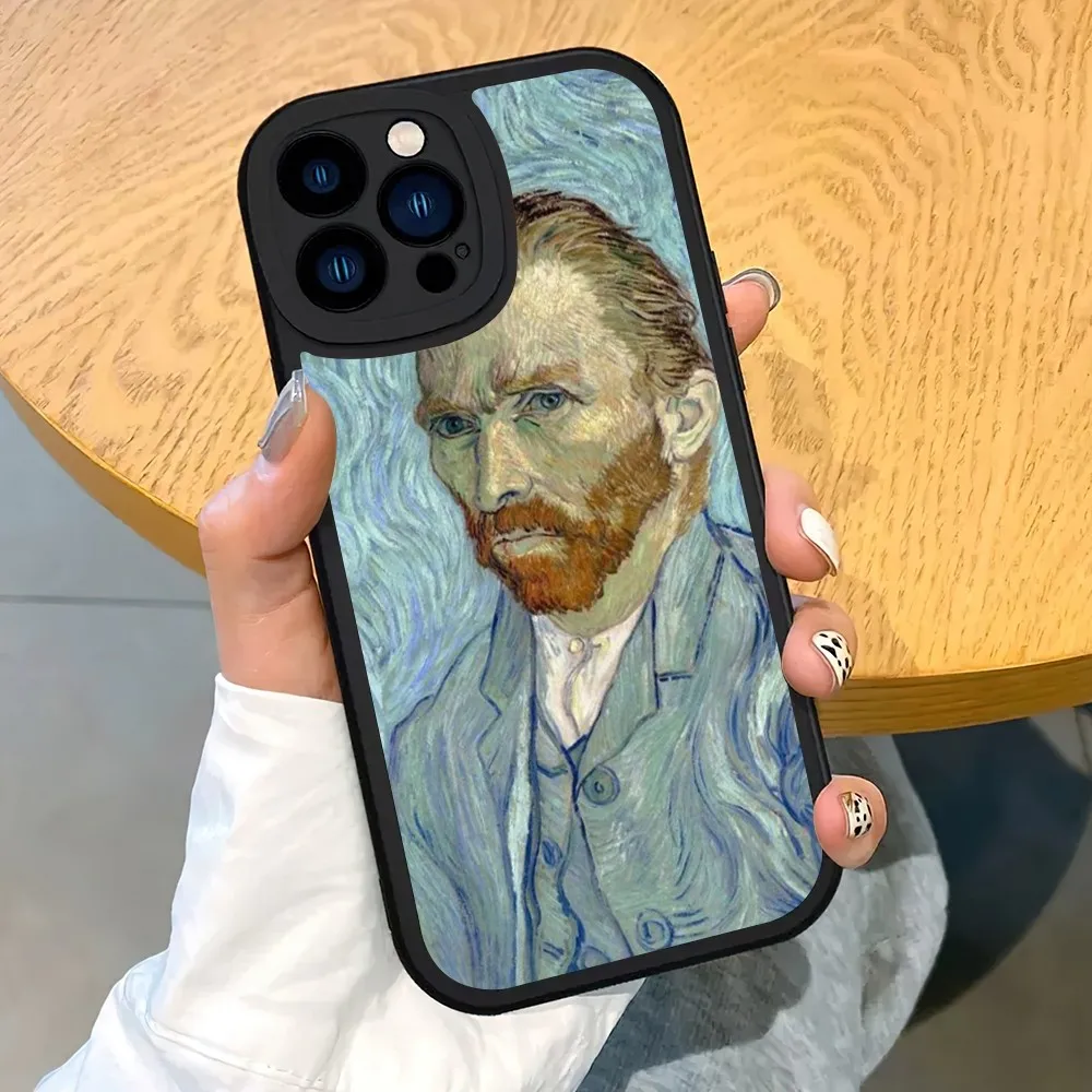 Funda de teléfono de aceite de cielo estrellado Vincent Van Gogh para iPhone 14, 15, 11, 12, 13, X, XR Pro MAX Plus, protector de lente de cuero suave, cubierta trasera