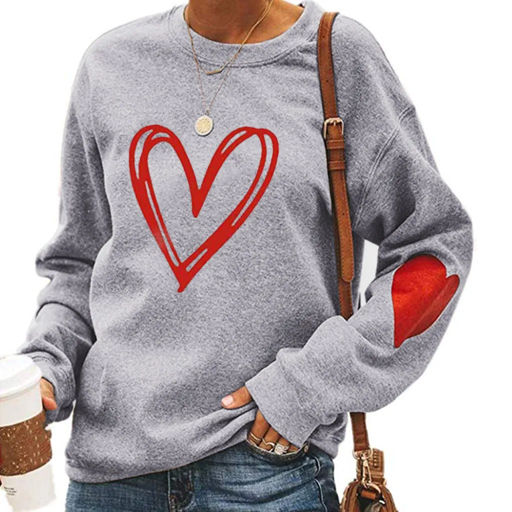 Amazon Walmart Women's Fashion Sweatshirt Heart Printed Arm Heart Shaped V-Neck Casual Chic Women's Sweatshirt From China