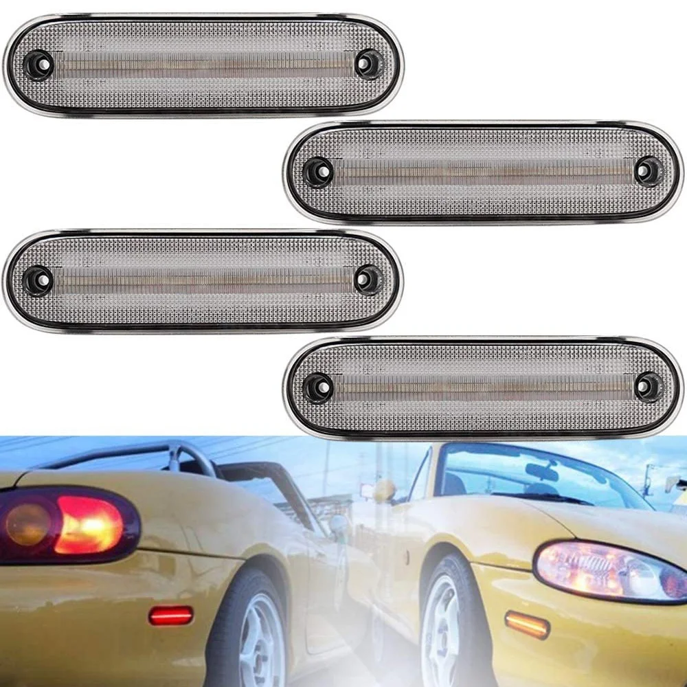 Powerful 4Pcs/Set LED Side Marker Light Clear Lens Front Rear Turn Signal Lights Blinker Lamp For MAZDA MX-5 MX5 MIATA 1990-2005