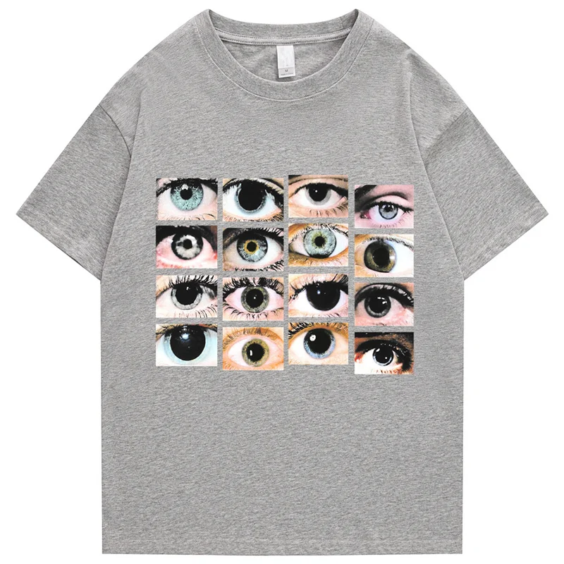 2022 Men Hip Hop Streetwear T Shirt Eyes Printed Harajuku T-Shirt Cotton Casual Tshirt Summer Short Sleeve Tops Tees Black