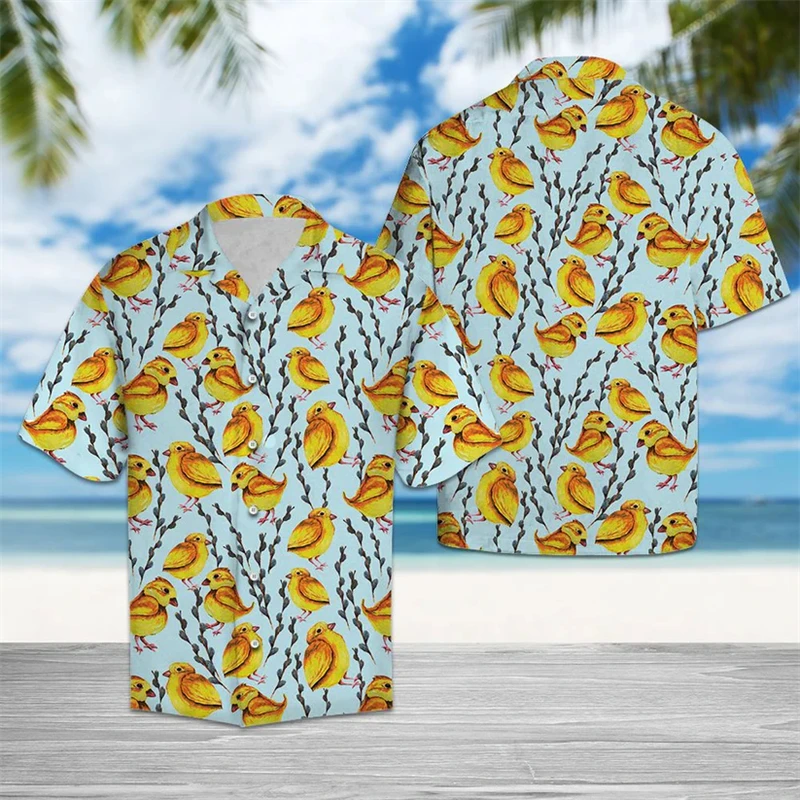 

Fashion Chicken Pattern Hawaiian Shirt Summer Casual Short Sleeve 3D Rooster Printed Lapel Blouse Loose Breathable Mens Clothing