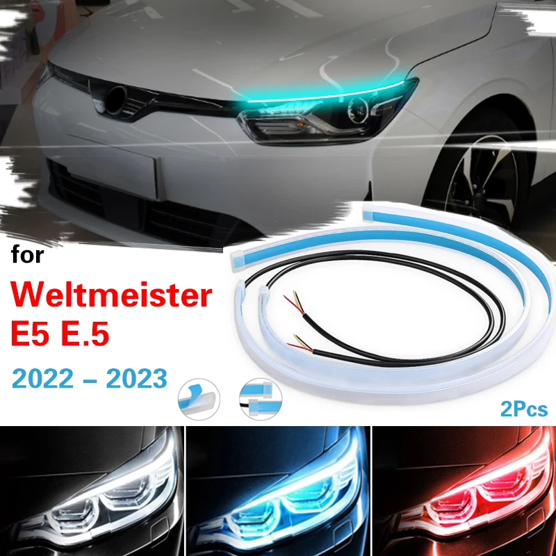 Para weltmeister e5 e.5 2022-2023 tira de iluminação led luzes diurnas flexíveis tiras à prova dwaterproof água luz 12v farol automático