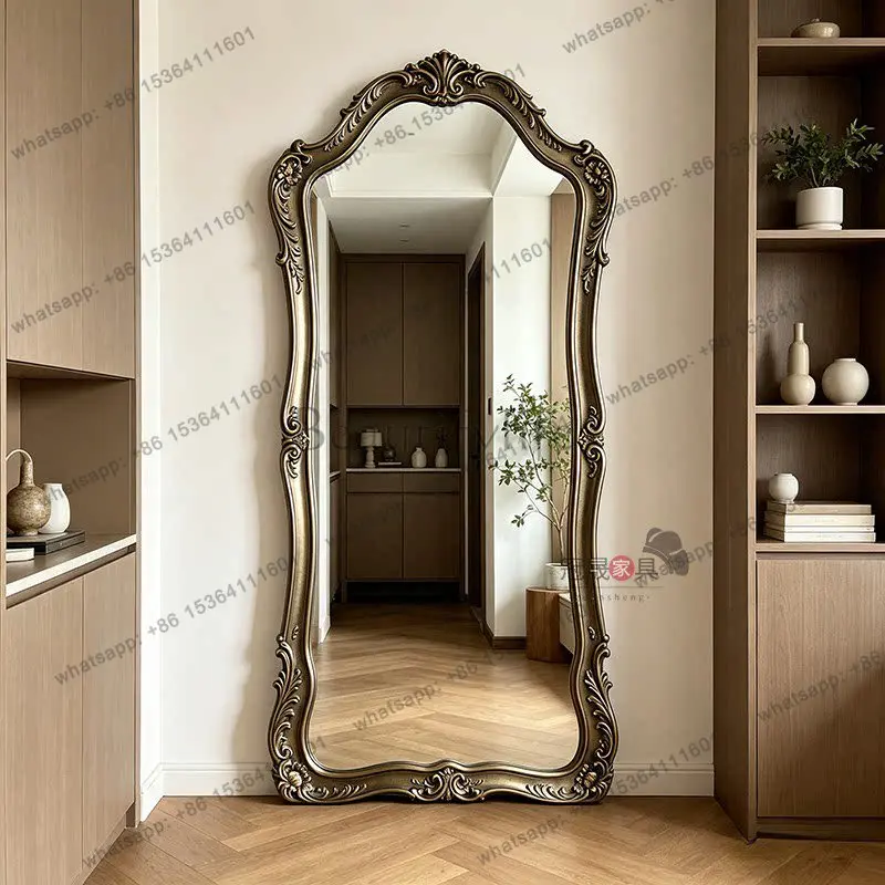 LS American vintage carved dressing mirror, wall-mounted villa luxury walk-in closet, classic floor-standing fitting mirror