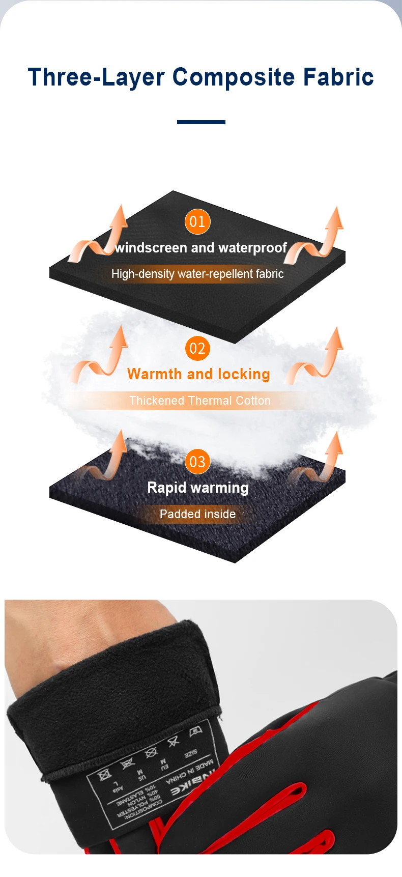 INBIKE Fahrradhandschuhe für Herren und Damen, warmer Fleece-Winter-Fahrradhandschuh zum Reiten, Fahrradhandschuhe, wasserdichtes Touchscreen-Zubehör – Detail 4