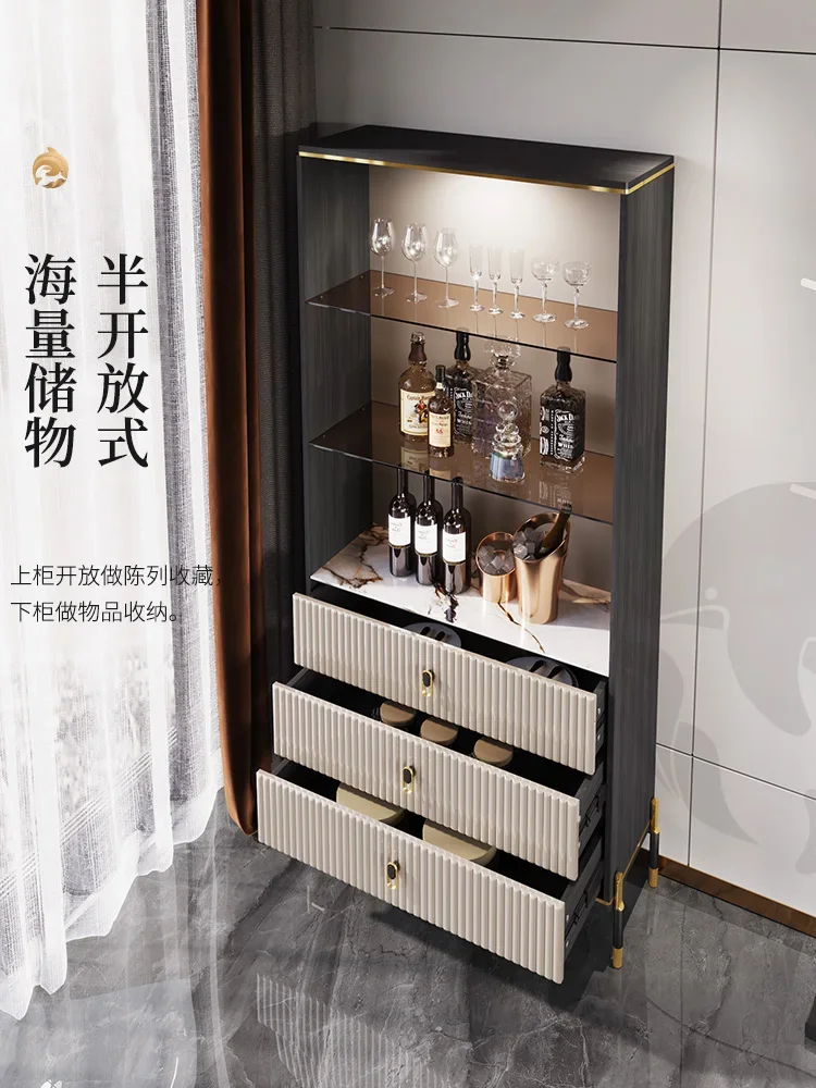 Modern and minimalist wine cabinet, storage cabinet, living room, integrated wall facing TV cabinet, glass door next to it