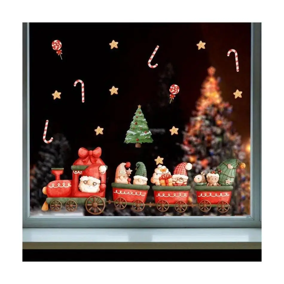 2026 New 1Pc Christmas Train Wall Sticker 20*30CM Holiday Window Decal Living Room Home Xmas Decoration Self Adhesive Art Decor
