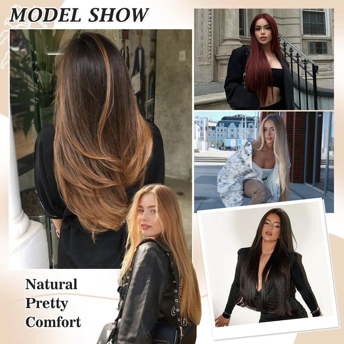 26 بوصة الاصطناعية طويلة مستقيم تصفيفة الشعر 6 قطعة/المجموعة 16 مقاطع في وصلات الشعر شقراء سوداء قطع الشعر ألياف مقاومة للحرارة #3