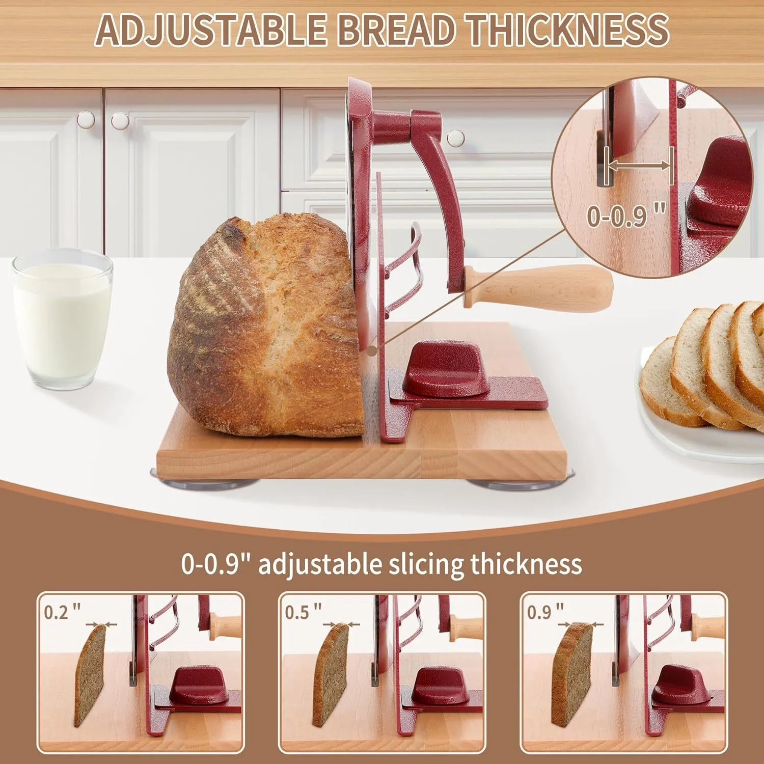 Alat Pengiris Roti Engkol Tangan Sandwich Asam Buatan Sendiri Pemotong Roti Manual Keramik Merah Pemotong Roti Perancis