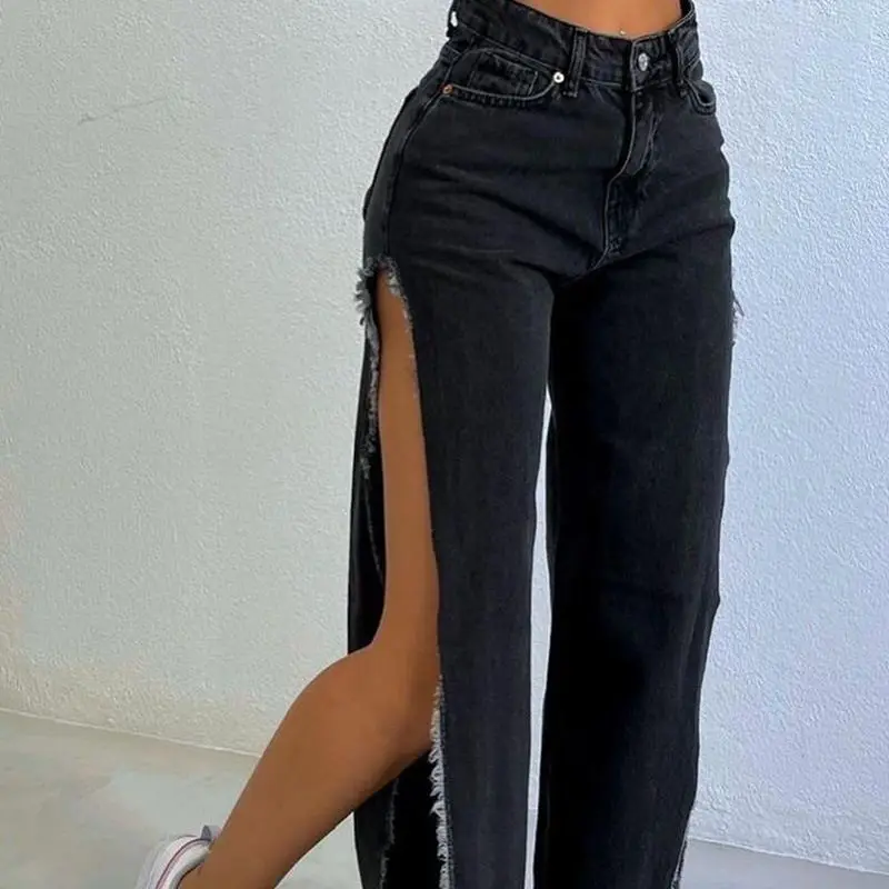 

2025 High-Waisted Slit Wide-Leg,Denim Long Pants,Retro Trendy Sexy Fashion Street Style Hot Girl Versatile,Pants Denim
