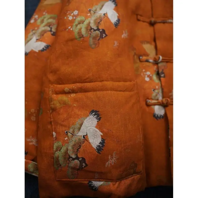 2026 European Autumn/Winter New Women's Down Cotton Jacket Printed Oversize Jacket