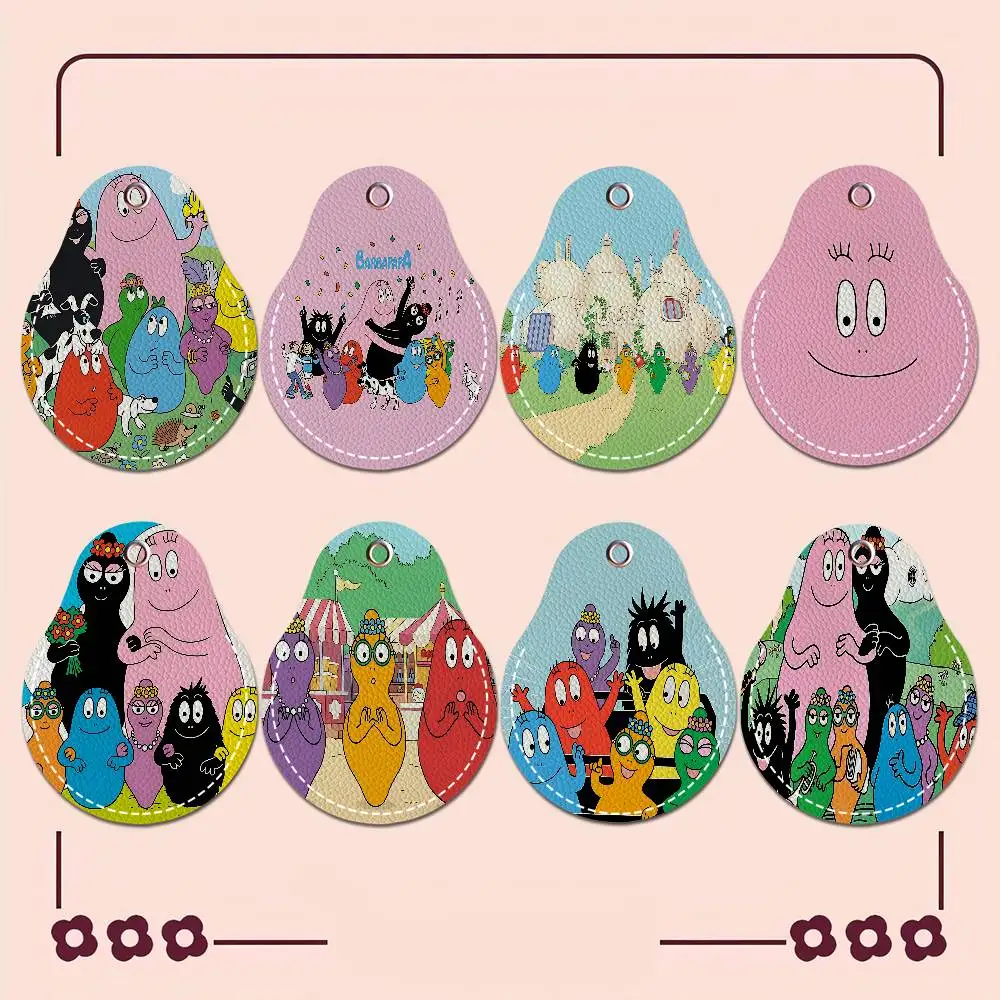 Cute Cartoon Les Barbapapa Round Keychains For Women PU Leather Blanks Key Rings Ideal For Holiday Gifts And Party Favors