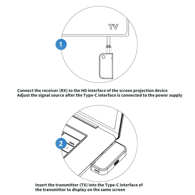 1080P Type C Phone Screen Mirroring Wireless Extender Video Transmitter Receiver Display Adapter for Laptop PC 77JC